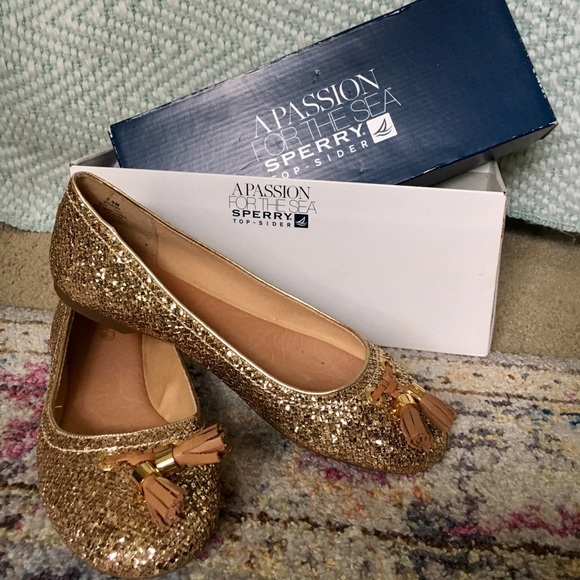 SOLD ☀️ Sperry Gold Glitter Ballet flats - Picture 1 of 8
